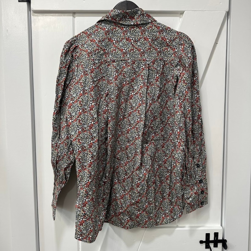 GANNI Womens Top Size 32 Placid Blue Floral Organic Cotton Puff Shoulder NEW - Picture 5 of 11